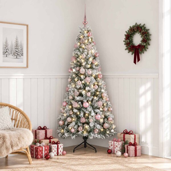 Műkarácsonyfa gömbbel 180 cm 300 LED Meleg fehér PVC és fém