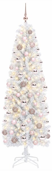Karcsú műkarácsonyfa gömbökkel 180 cm 300 LED Meleg fehér