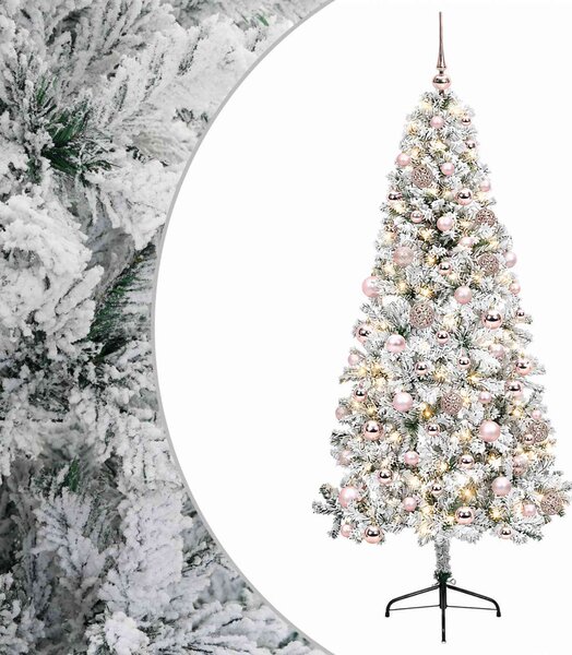Műkarácsonyfa gömbbel 210 cm 300 LED Meleg fehér PVC és fém