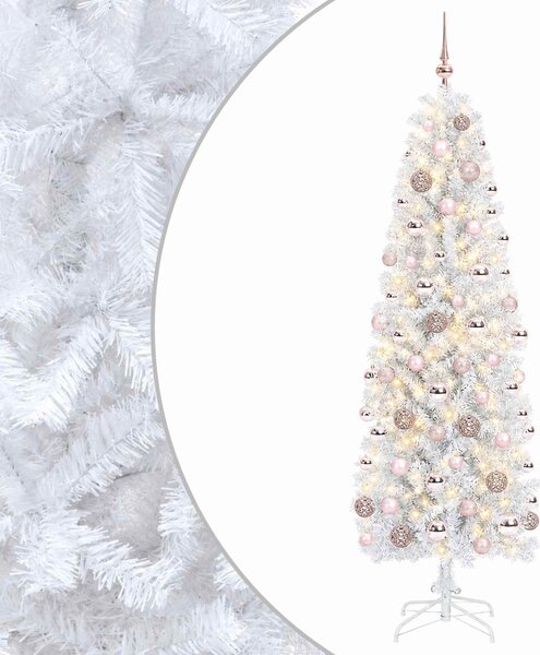 Karcsú műkarácsonyfa gömbökkel 180 cm 300 LED Meleg fehér