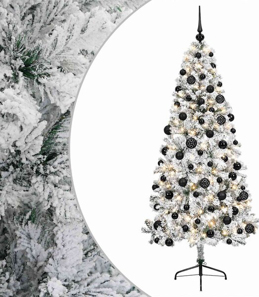 Műkarácsonyfa gömbbel 210 cm 300 LED Meleg fehér PVC és fém