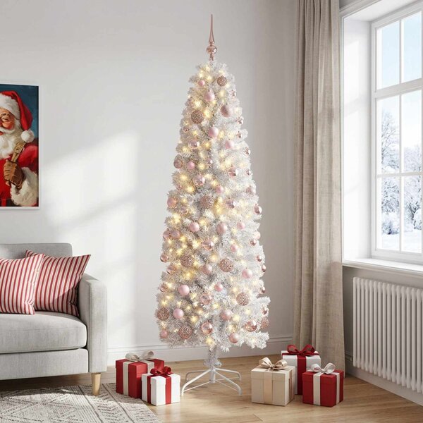 Karcsú műkarácsonyfa gömbökkel 180 cm 300 LED Meleg fehér