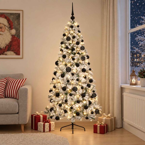 Műkarácsonyfa gömbbel 210 cm 300 LED Meleg fehér PVC és fém