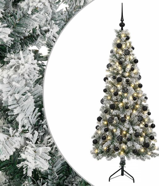 Műkarácsonyfa gömbbel 180 cm 300 LED Meleg fehér PVC és fém