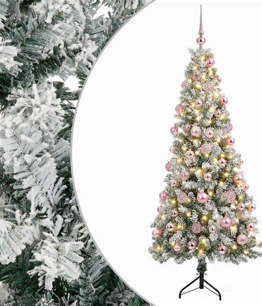 Műkarácsonyfa gömbbel 180 cm 300 LED Meleg fehér PVC és fém