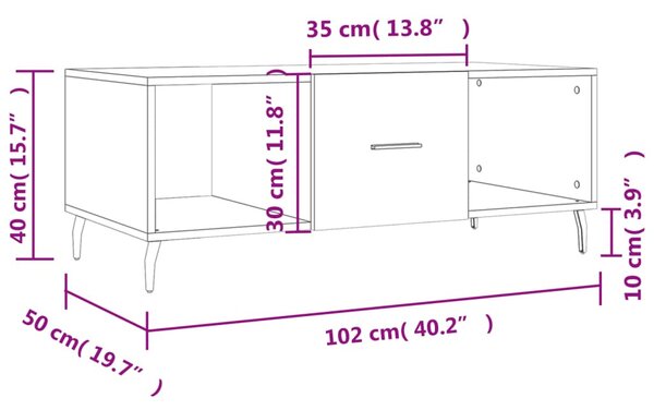 Fekete szerelt fa dohányzóasztal 102 x 50 x 40 cm