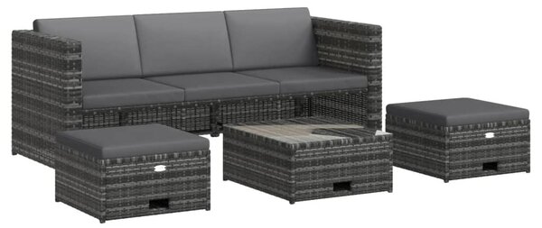 4-részes szürke polyrattan kerti bútorszett párnákkal