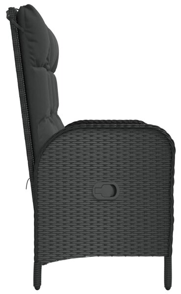 Fekete polyrattan dönthető kerti pad párnákkal 107 cm