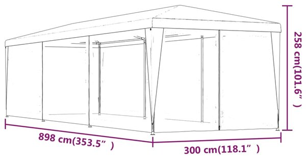 Zöld HDPE rendezvénysátor 8 hálós oldalfallal 3x9 m