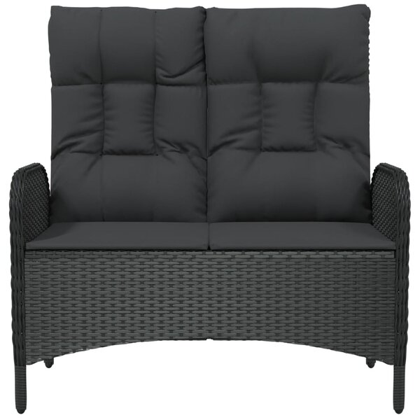 Fekete polyrattan dönthető kerti pad párnákkal 107 cm