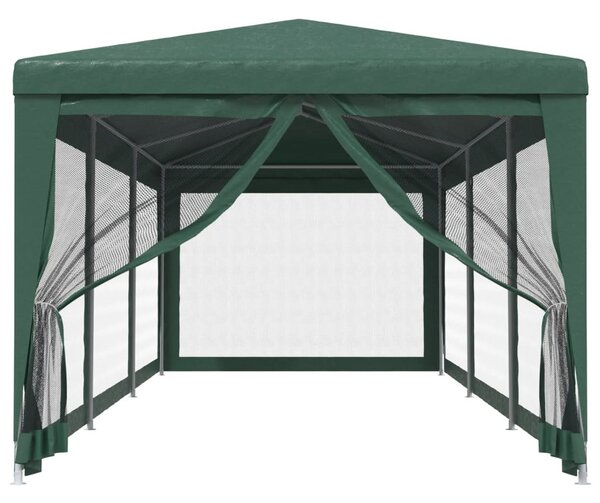 Zöld HDPE rendezvénysátor 8 hálós oldalfallal 3x9 m