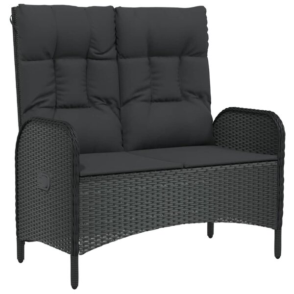 Fekete polyrattan dönthető kerti pad párnákkal 107 cm
