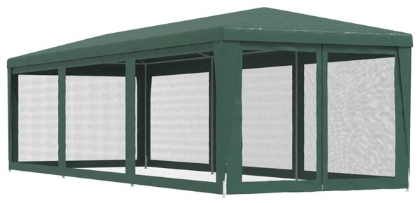 Zöld HDPE rendezvénysátor 8 hálós oldalfallal 3x9 m