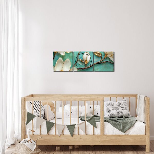 Kép - 3D magnóliák (órával) (90x30 cm)