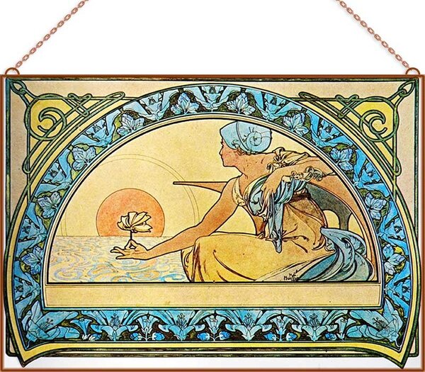 Alfons Mucha - Vízililiom üvegkép, falikép