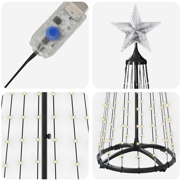 LED-es kúpos karácsonyfa 180 cm 250 LED Meleg fehér Acél Fehér