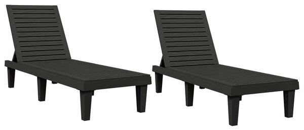 2 db fekete polipropilén napozóágy 155 x 58 x 83 cm