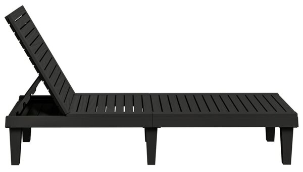 2 db fekete polipropilén napozóágy 155 x 58 x 83 cm