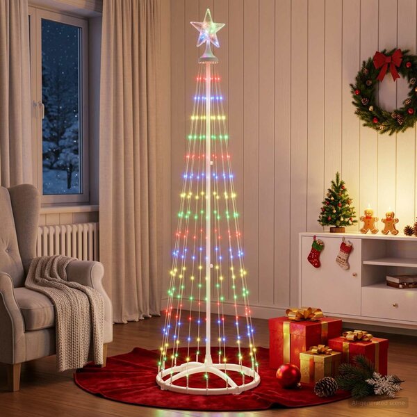 LED-es kúpos karácsonyfa 180 cm 250 LED Többszínű Acél Fehér