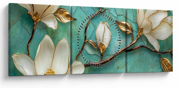 Kép - 3D magnóliák (órával) (90x30 cm)