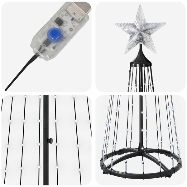 LED-es kúpos karácsonyfa 180 cm 250 LED Hideg fehér Acél Fehér
