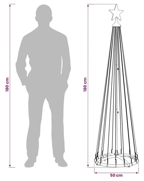 LED-es kúpos karácsonyfa 180 cm 250 LED Kék Acél Fehér