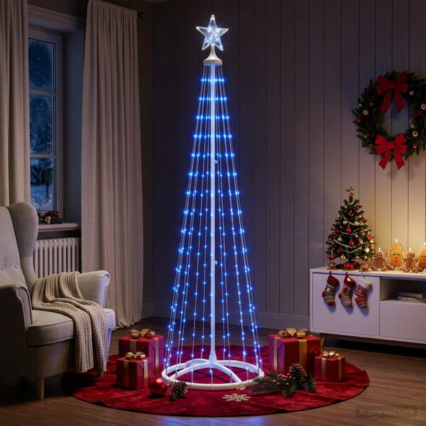 LED-es kúpos karácsonyfa 180 cm 250 LED Kék Acél Fehér