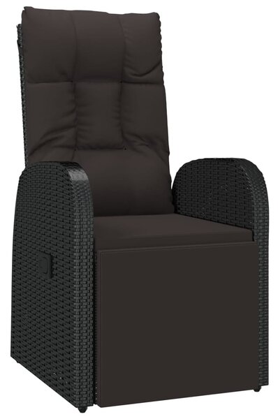 Fekete dönthető háttámlás polyrattan kerti szék párnával