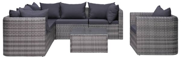 7-részes szürke polyrattan kerti bútorszett párnákkal