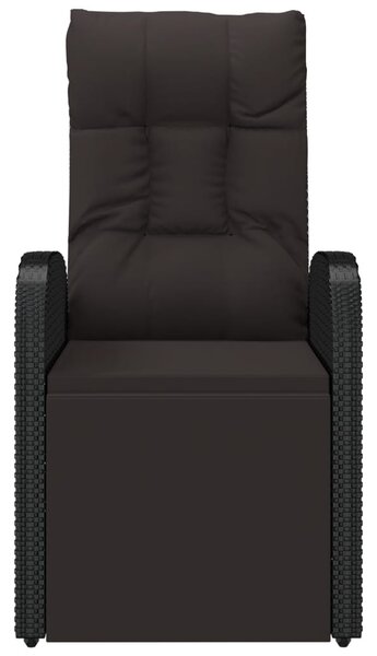 Fekete dönthető háttámlás polyrattan kerti szék párnával