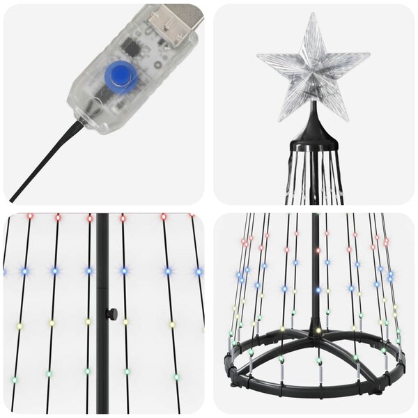 LED-es kúpos karácsonyfa 180 cm 250 LED Többszínű Acél Fehér