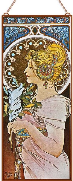 Alfons Mucha - Pávatollas hölgy üvegkép, falikép