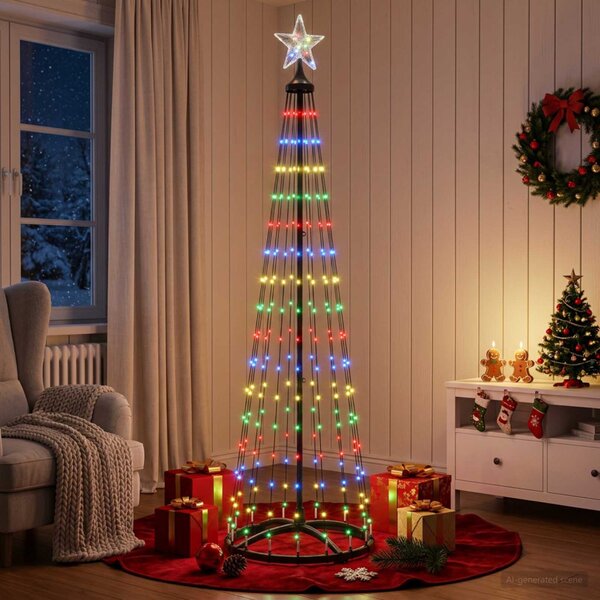 LED-es kúpos karácsonyfa 180 cm 250 LED Többszínű Acél Fehér