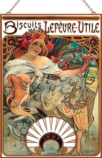 Alphonse Mucha - Biscuits Lefévre-Utile üvegkép, falikép