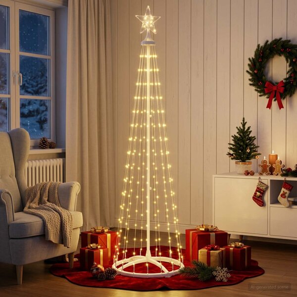 LED-es kúpos karácsonyfa 180 cm 250 LED Meleg fehér Acél Fehér