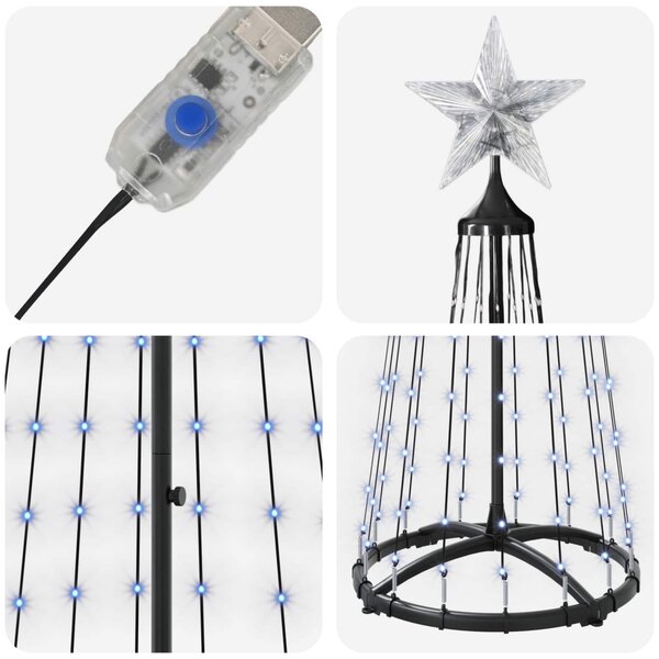 LED-es kúpos karácsonyfa 180 cm 250 LED Kék Acél Fehér