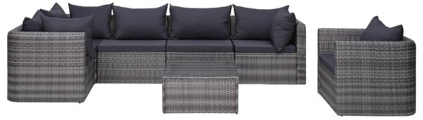 7-részes szürke polyrattan kerti bútorszett párnákkal