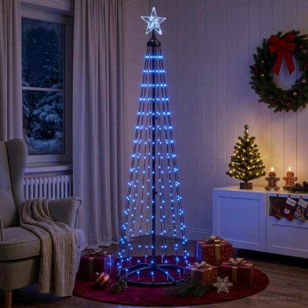 LED-es kúpos karácsonyfa 180 cm 250 LED Kék Acél Fehér