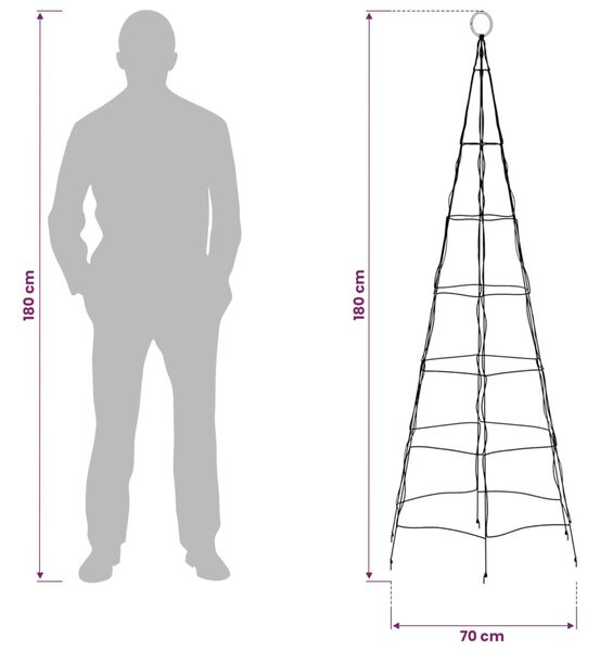 LED Karácsonyi Fenyő 180 cm 168 LED Többszínű vas Fekete