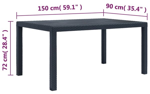 Antracit rattan hatású műanyag kerti asztal 150 x 90 x 72 cm