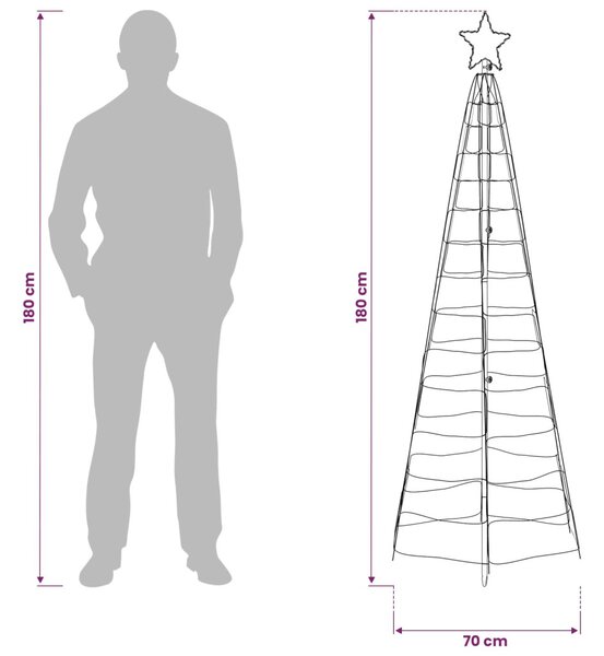 LED Karácsonyi Fenyő 180 cm 168 LED Többszínű Acél Fekete