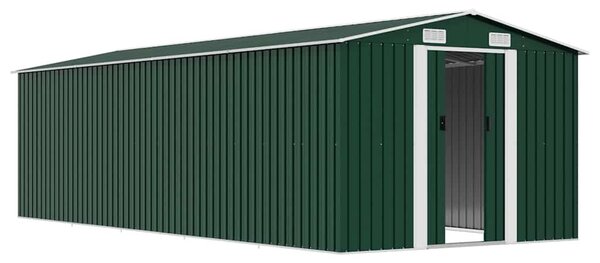 Zöld fém kerti fészer 257 x 580 x 181 cm