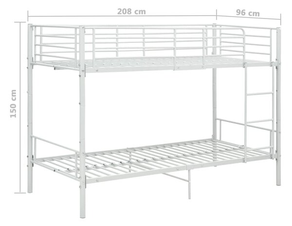 Fehér fém emeletes ágy 90 x 200 cm