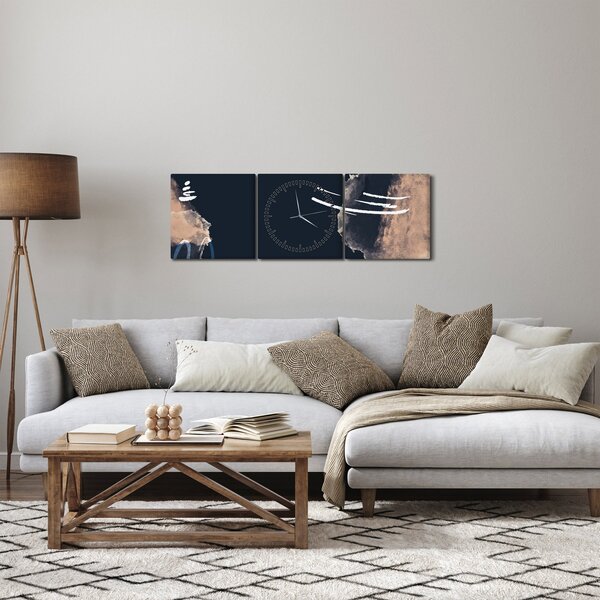 Kép - Sötétkék absztrakció (órával) (90x30 cm)