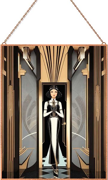 Art Deco lady üvegkép, falikép