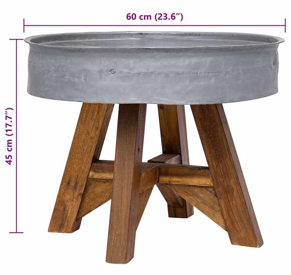 Ezüstszínű vegyes újrahasznosított fa dohányzóasztal 60 x 45 cm