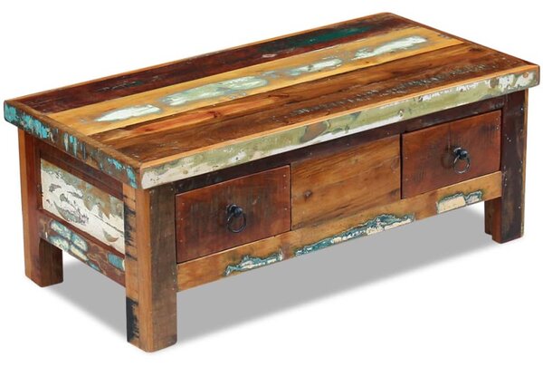 Tömör újrahasznosított fa fiókos dohányzóasztal 90 x 45 x 35 cm