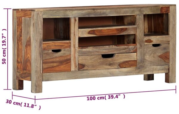 Szürke tömör akácfából tálalószekrény 100x30x50 cm