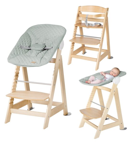 Világoszöld-natúr színű etetőszék Style Born Up 2in1 – Roba