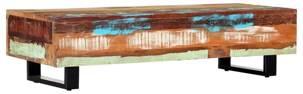 Tömör újrahasznosított fa és acél dohányzóasztal 120x50x30 cm